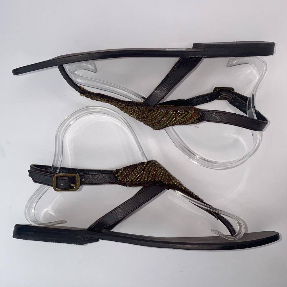 Matisse Women's Dina Brown Leather Gold Beaded Thong Sandals Size 9 - Picture 8 of 12